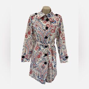 Nanette Lepore Paisley Floral Trench Coat Size Medium
